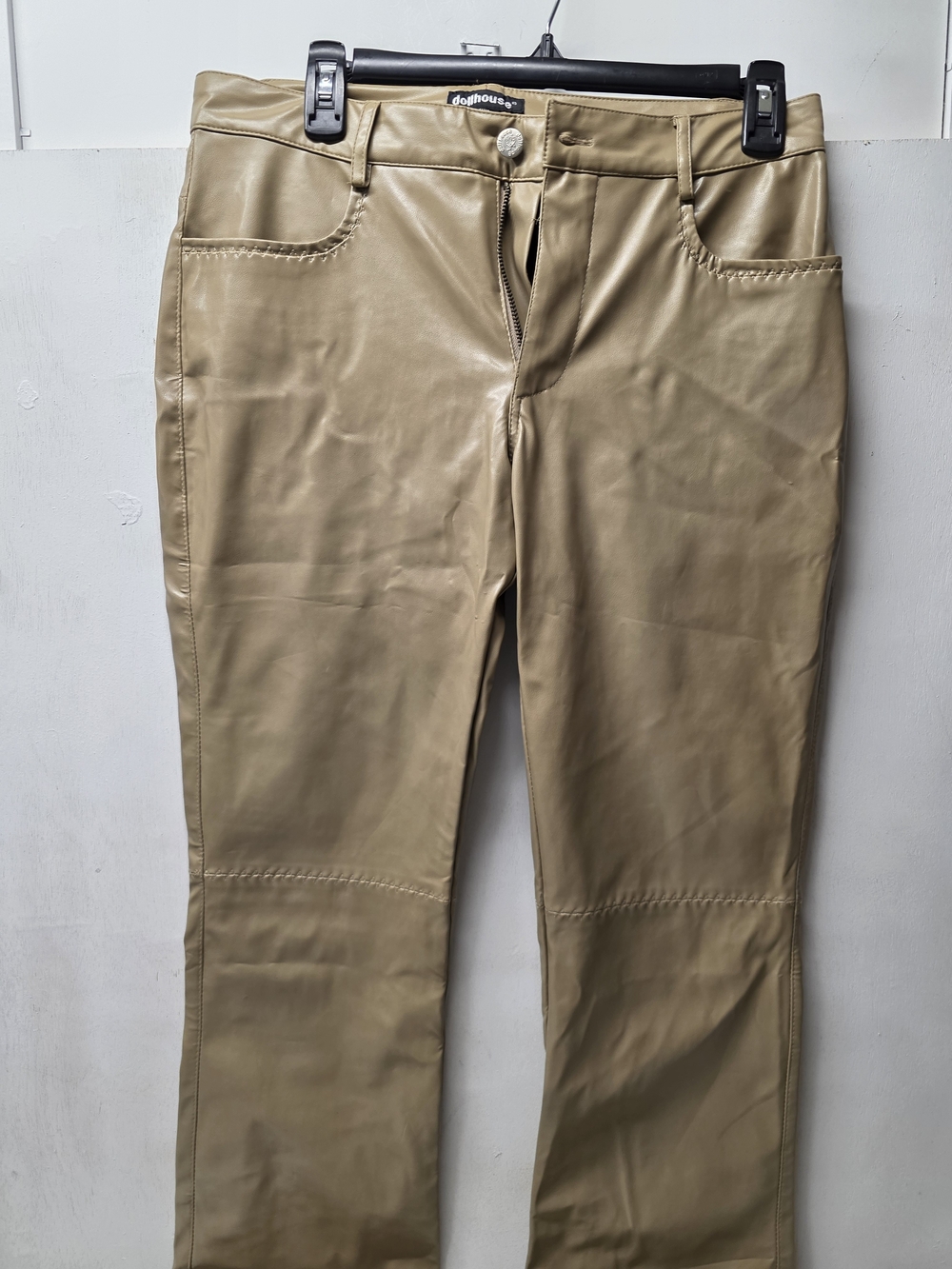 Dollhouse Womens M Tan Faux Leather PVC Pants Y2K Bootcut Flare